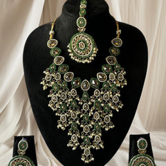 Kundan and Pearl Choker Bridal Necklace Set - Green