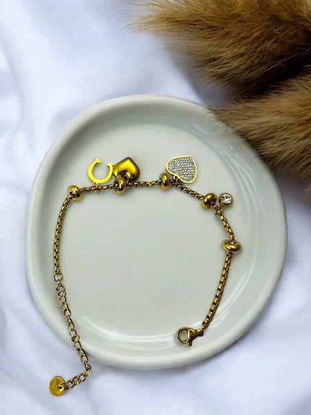 Anti Tarnish Box Chain Charms Bracelet