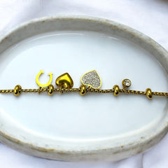 Anti Tarnish Box Chain Charms Bracelet