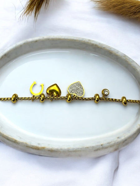 Anti Tarnish Box Chain Charms Bracelet