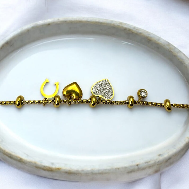 Anti Tarnish Box Chain Charms Bracelet