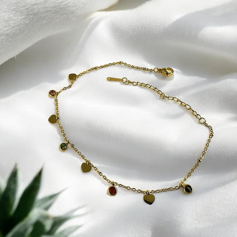 Anti Tarnish Dainty heart charm anklet - Gold