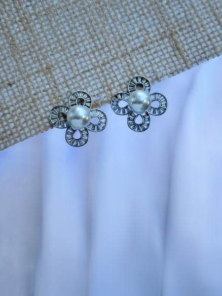 Anti Tarnish Floral Earrings - Silver