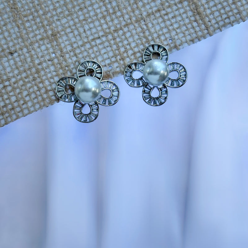 Anti Tarnish Floral Earrings - Silver