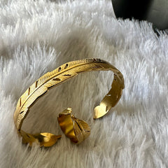 Anti Tarnish Leaf Cuff Bracelet Ring Combo