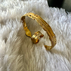Anti Tarnish Leaf Cuff Bracelet Ring Combo
