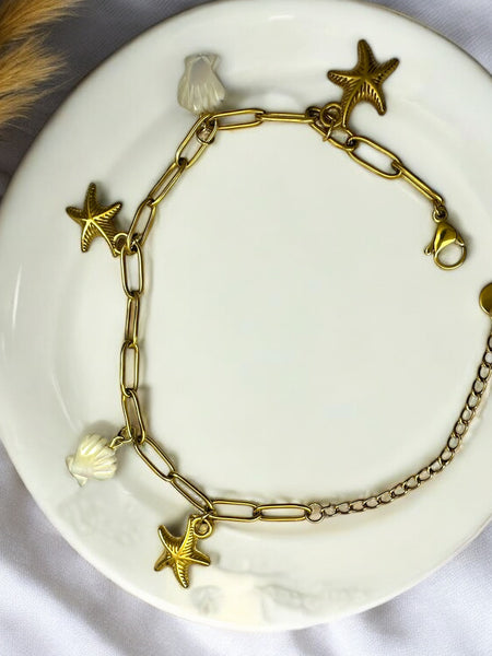 Anti Tarnish Star and shell charm Bracelet
