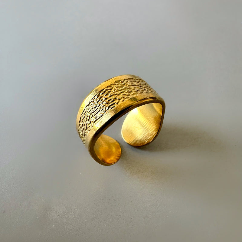 Anti Tarnish Textured Chunky Ring - Gold