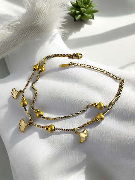 Anti Tarnish Two layer box chain charm anklet