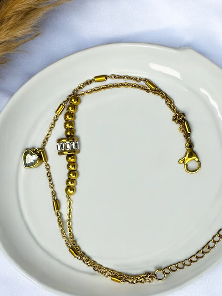 Anti Tarnish layered chain bracelet with Charms