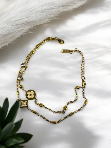 Anti tarnish layered clover anklet