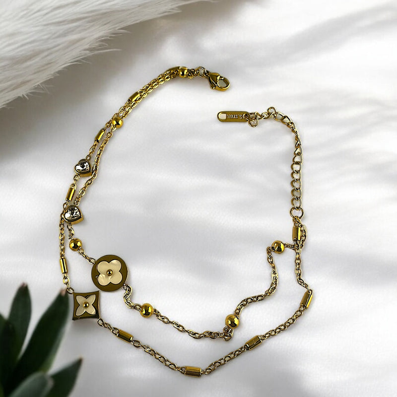 Anti tarnish layered clover anklet