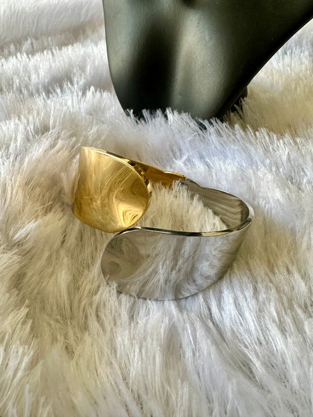 Geometric Cuff Style Dual Tone Anti Tarnish Bracelet
