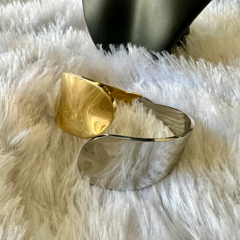 Geometric Cuff Style Dual Tone Anti Tarnish Bracelet