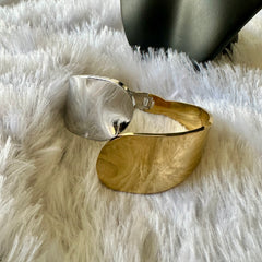 Geometric Cuff Style Dual Tone Anti Tarnish Bracelet