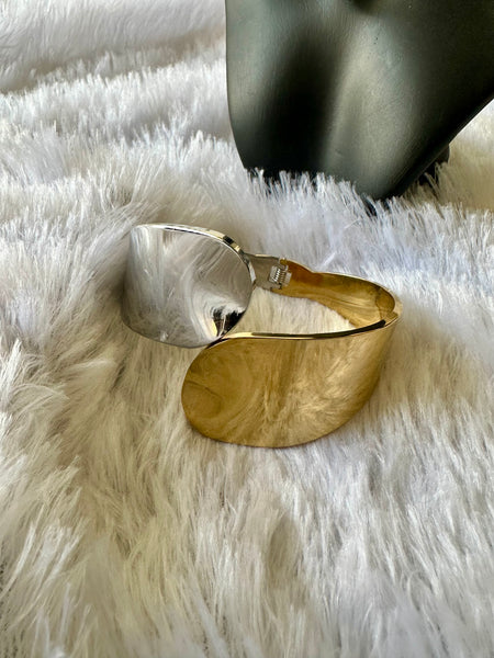 Geometric Cuff Style Dual Tone Anti Tarnish Bracelet
