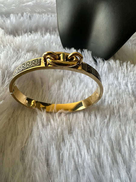 Black Buckle Style Embellished Bracelet
