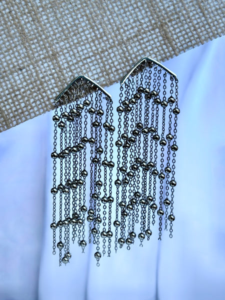 Beaded Anti Tarnish Party Dangler Earrings - Silver