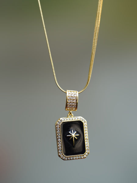 Anti Tarnish Studded Pendant Necklace - Snake Chain