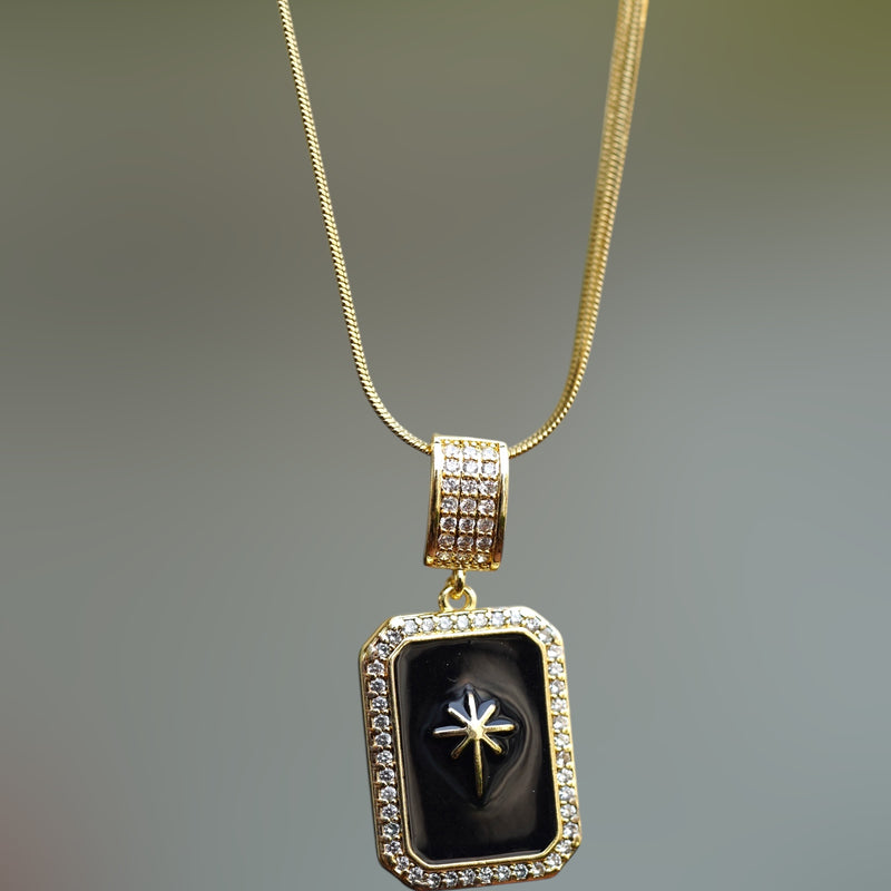Anti Tarnish Studded Pendant Necklace - Snake Chain