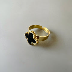Black Single Clover Adjustable Ring