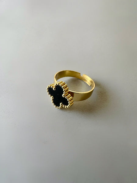 Black Single Clover Adjustable Ring
