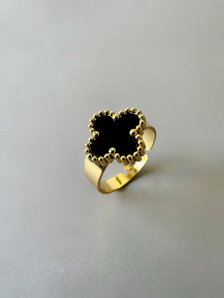 Black Single Clover Adjustable Ring