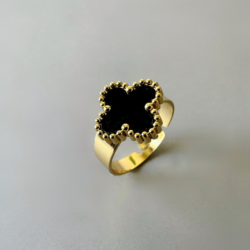 Black Single Clover Adjustable Ring