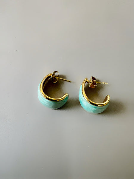 Blue Enamel Anti Tarnish Earrings - Gold