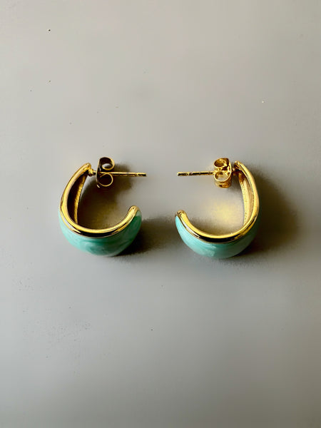 Blue Enamel Anti Tarnish Earrings - Gold
