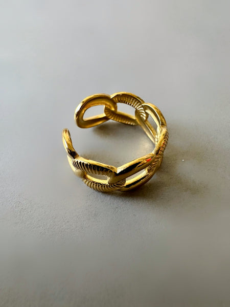Chain Link Adjustable Cuff Ring - Gold