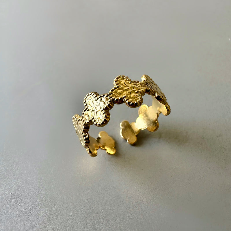 Clover Anti-tarnish Cuff Ring - Gold