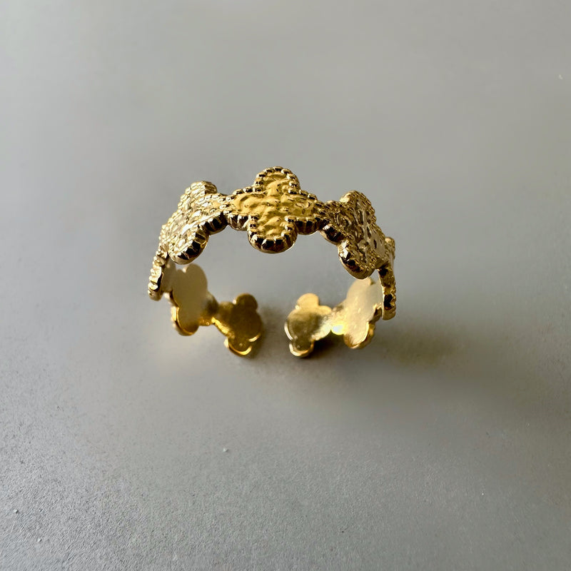 Clover Anti-tarnish Cuff Ring - Gold