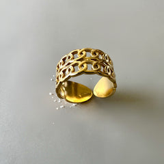 Double Layer Link Ring - Gold