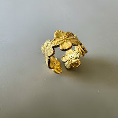 Floral Adjustable Anti-tarnish Ring - gold
