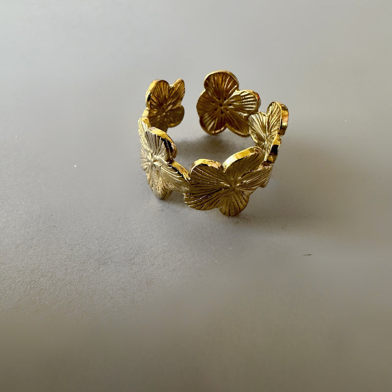Floral Adjustable Anti-tarnish Ring - gold
