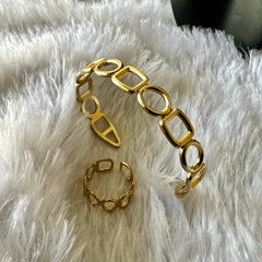 Geometric Anti Tarnish Cuff Bracelet and Ring Combo