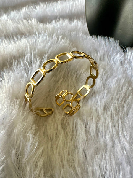 Geometric Anti Tarnish Cuff Bracelet and Ring Combo