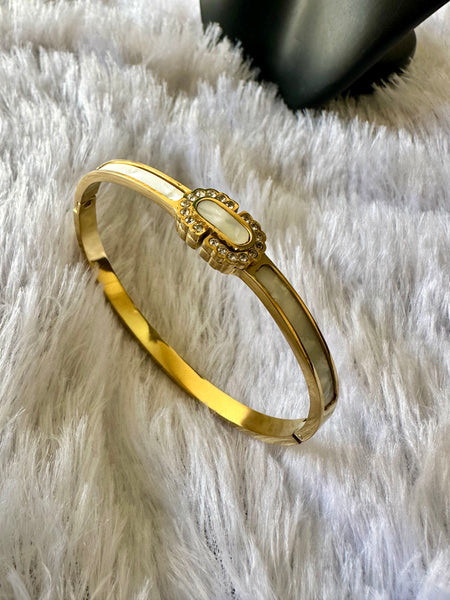 Mother of Pearl Enamel Cuff Bracelet