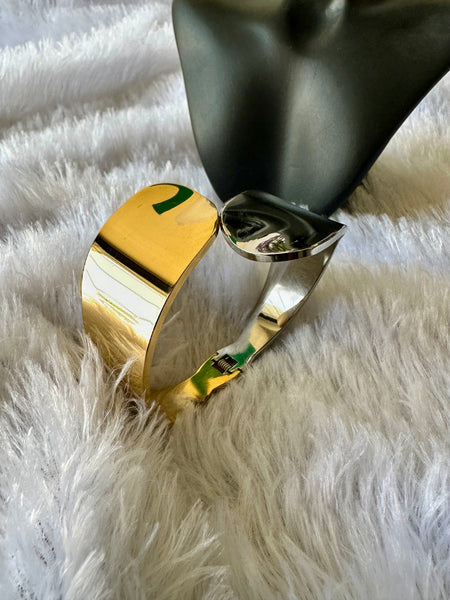 Geometric Cuff Style Dual Tone Anti Tarnish Bracelet