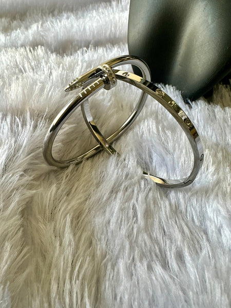 Anti Tarnish Nail Bracelet Combo - Silver