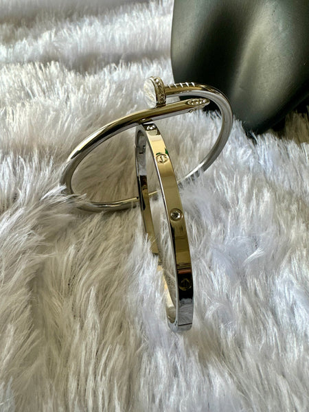 Anti Tarnish Nail Bracelet Combo - Silver