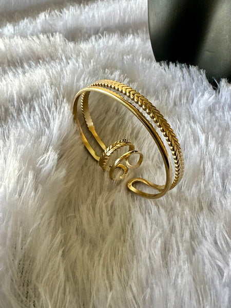 Double Layered Anti-Tarnish Bracelet Ring Combo
