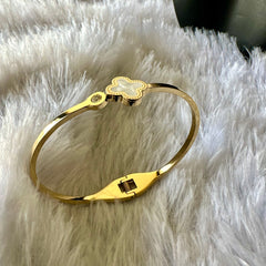 White Clover with Stone Bracelet - Gold