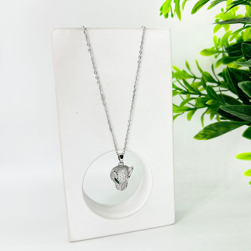 Stainless Steel Panther Pendant Necklace - Silver