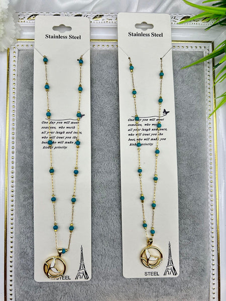 Shark Tail Beaded Anti-tarnish Necklace - Gold