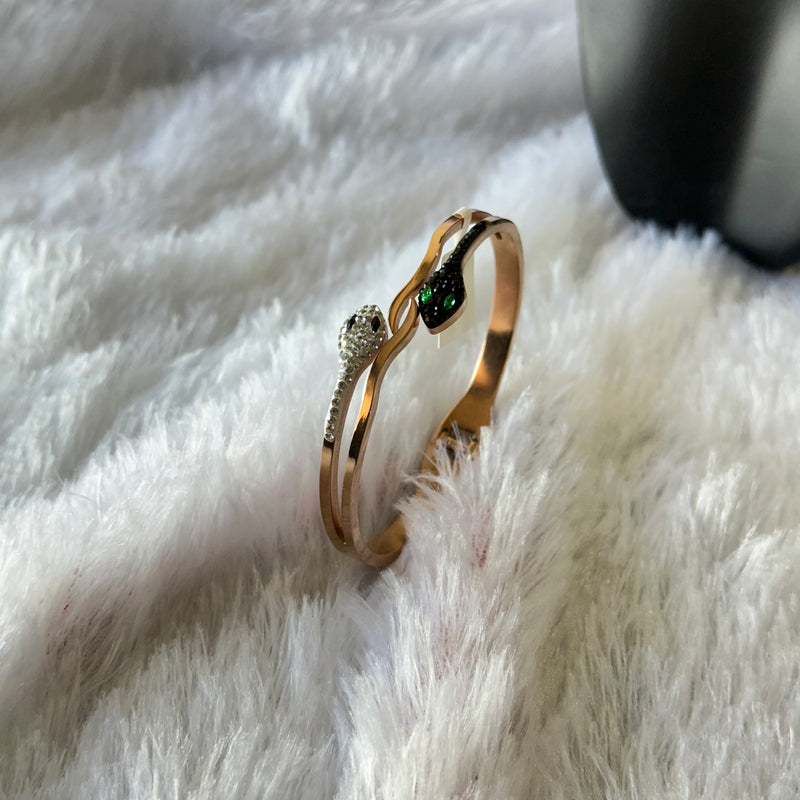Green and Silver Snake Bracelet with Mini Stones