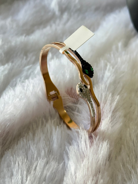 Green and Silver Snake Bracelet with Mini Stones