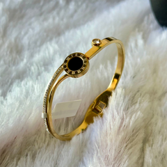 Gold Round Roman Number Dial Cuff Bracelet