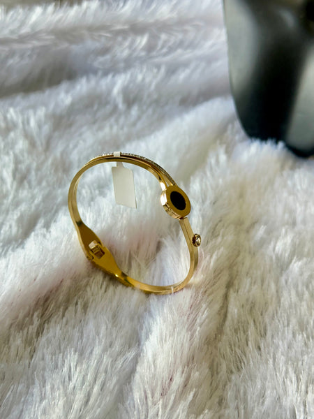 Gold Round Roman Number Dial Cuff Bracelet